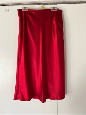 The Limited Red Satin Midi Slip Skirt